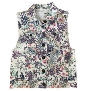 Bullhead ~ White Floral Denim Vest ~ Slim Fit ~ size Small